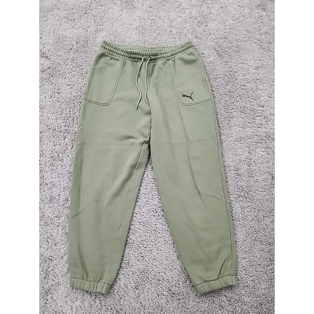 Puma Sweatpants Womens L Green Jogger Drawstring Logo Athletic Active Lounge